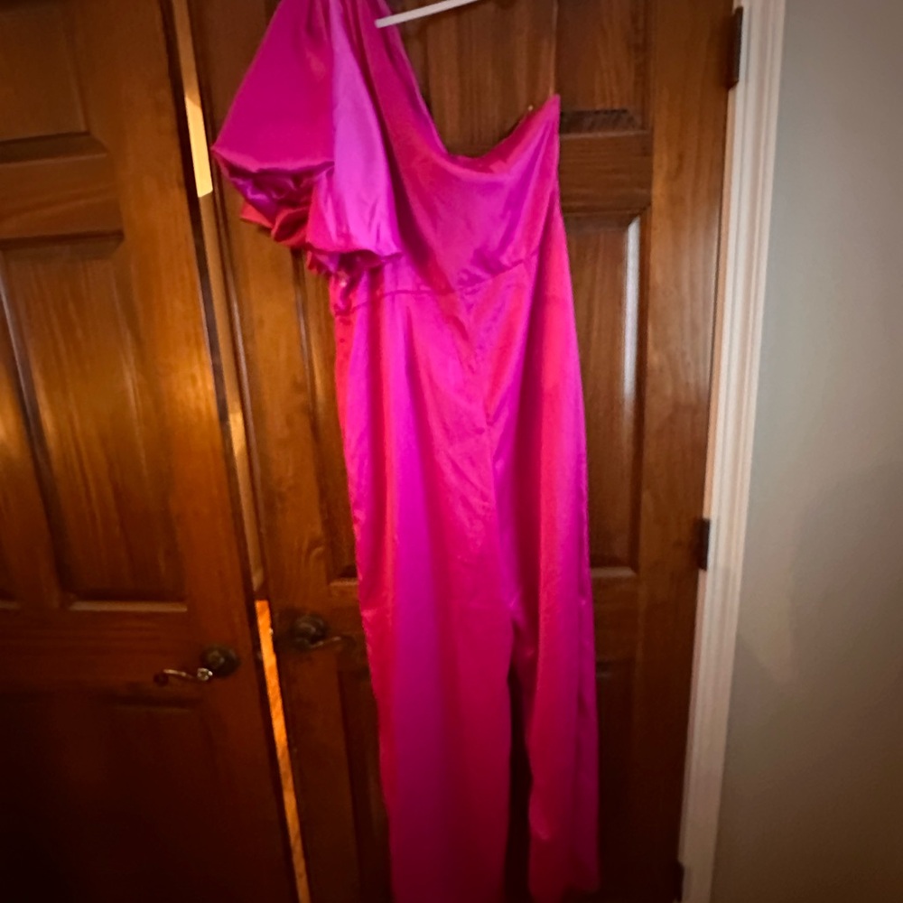 Boohoo Plus Hot Pink One-Shoulder Jumpsuit